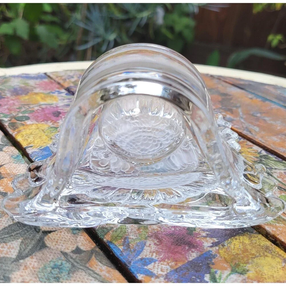 Vintage PartyLite Clear & Frosted Glass Sunflower Votive / Tealight Candle Holde